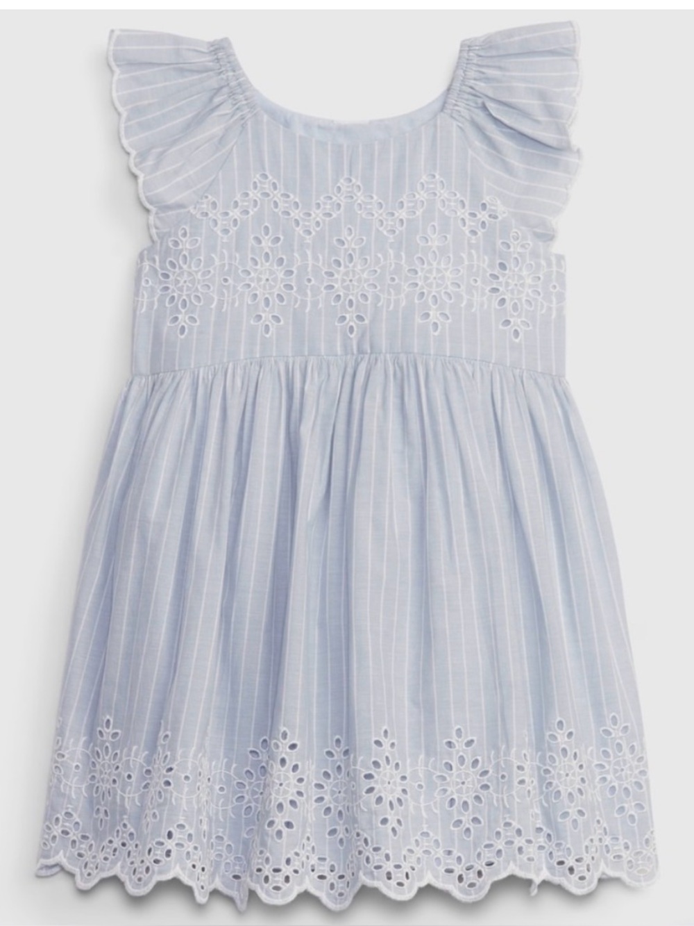 VGUC Baby Gap 100% Cotton Eyelet Ruffle Flutter Sleeve Dress, Size 3T